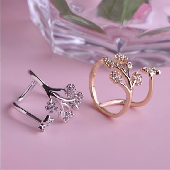 Rose Gold Butterfly Tree Leaf Crystal Floral Ring - Picture 4 of 4